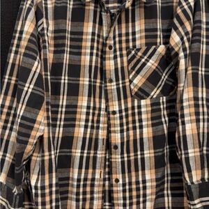 Time and Tru Women's Black and Brown Plaid Button Down Shirt